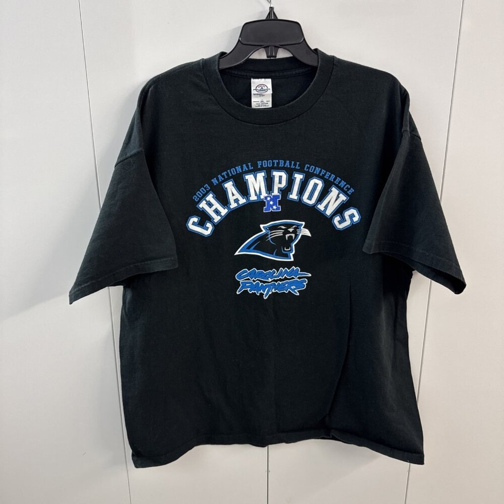 Y2K Carolina Panthers 2003 NFC Champions Shirt Black w/ Blue XXL Made In USA‎
